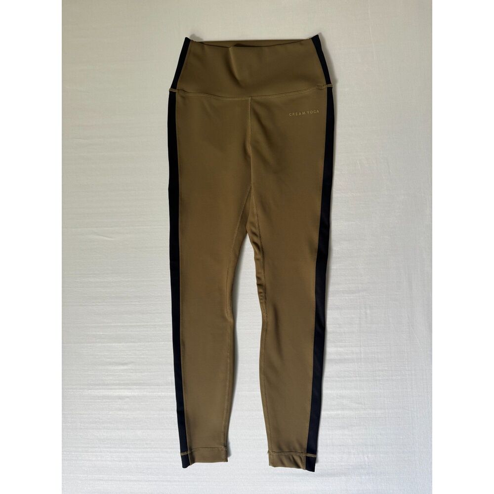 Cream Yoga Olive & Black Side Stripe Leggings | Size Small